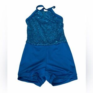 Weissman dance costume girl featuring a sequined halter top blue size SC